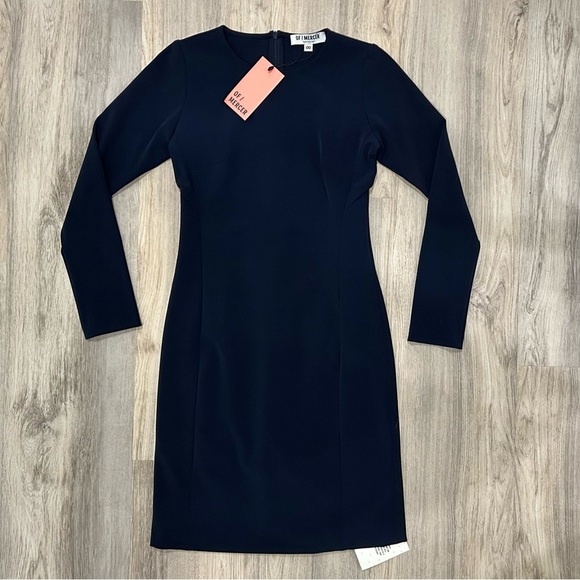 NWT Of Mercer Morgan Dress Navy Blue Long Sleeve Knee Length Shift Size 00 - Picture 1 of 8